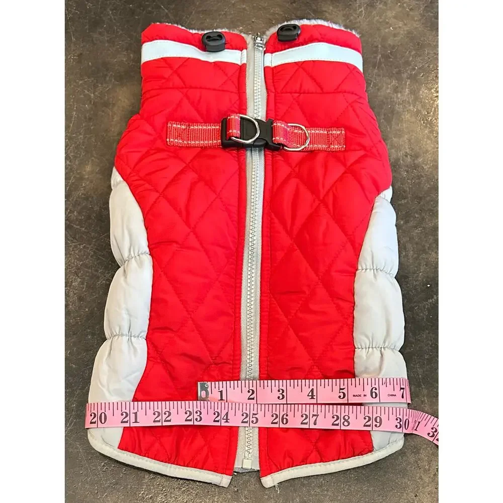 New Padded Dog Coat Warm with Thicken Furry Collar Cold Weather M Red/Gray Snow